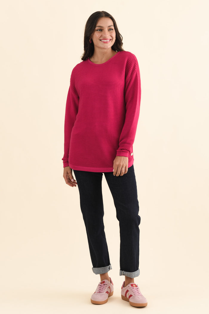 Somer Hot Pink Organic Cotton Knit Jumper,Brunette model,alt text|model:Brontie