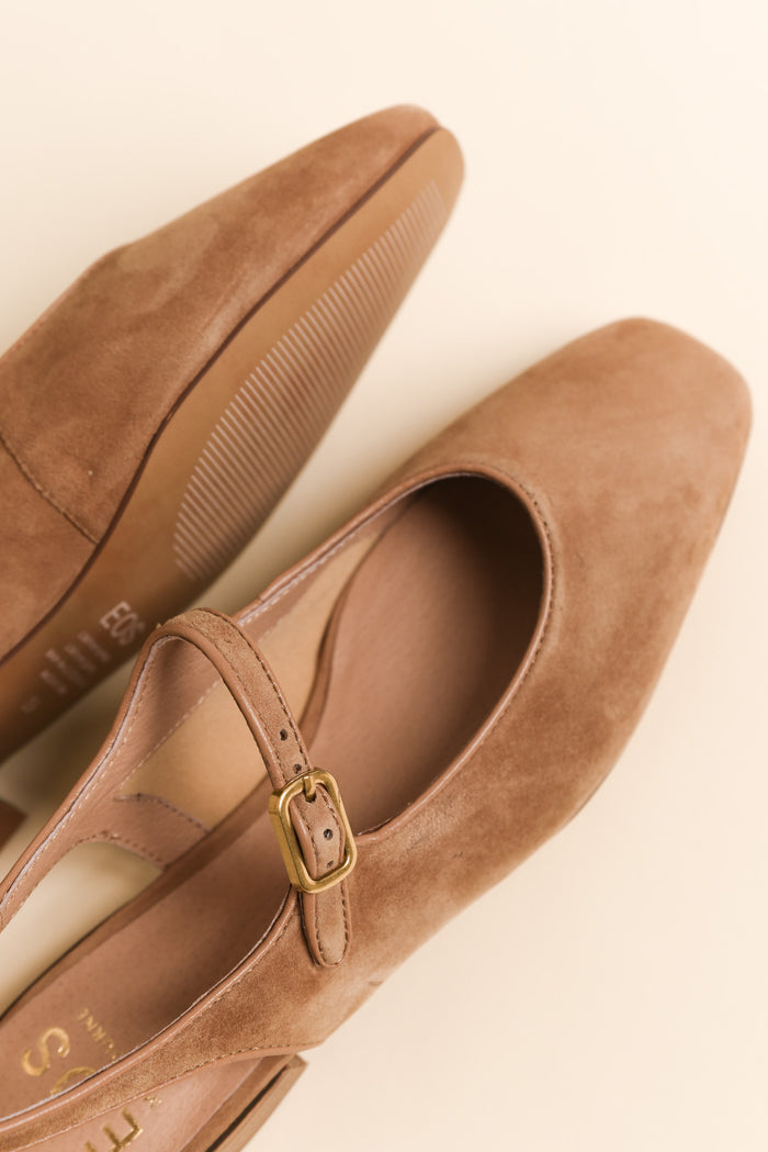Sophina Camel Suede Slingback Mule