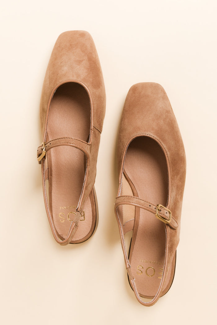 Sophina Camel Suede Slingback Mule