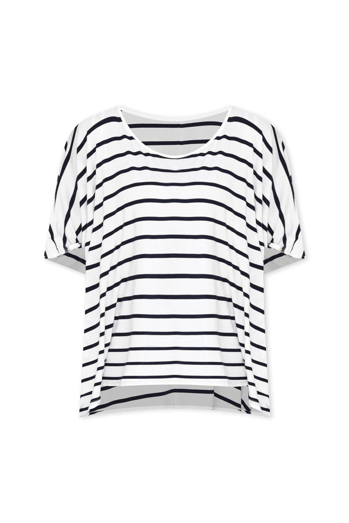 Sorronda White Stripe Bamboo Batwing Top,ghost-mani