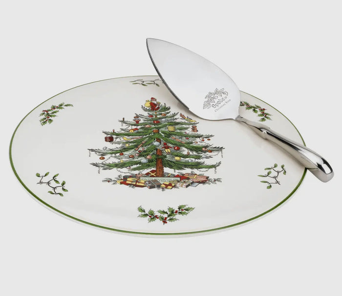 Spode Christmas Tree Cake Plate & Server Set-11.5"