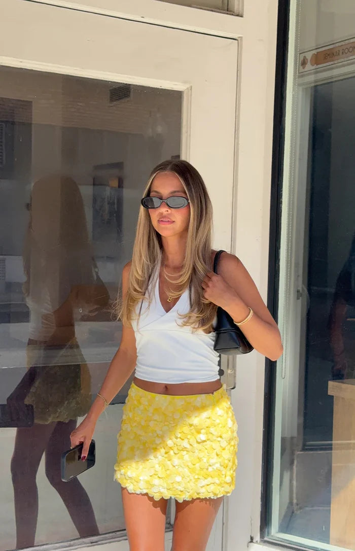 Spritz Yellow Sequin Party Mini Skirt