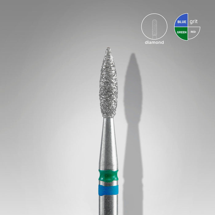 Staleks Diamond nail drill bit DUO "pointed flame" blue-green, 2.1 mm Drill Bit Staleks