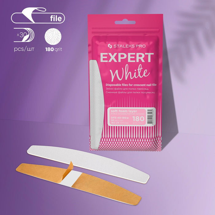 Staleks Disposable White files for crescent nail file on a soft foam layer EXPERT 40 180 grit (30 pcs) Nail file Staleks