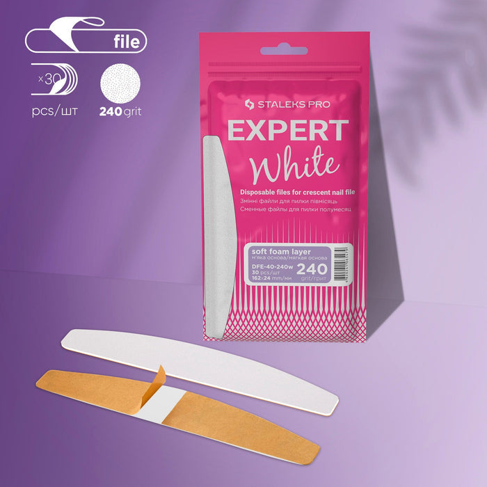 Staleks Disposable White files for crescent nail file on a soft foam layer EXPERT 40 240 grit (30 pcs) Nail file Staleks