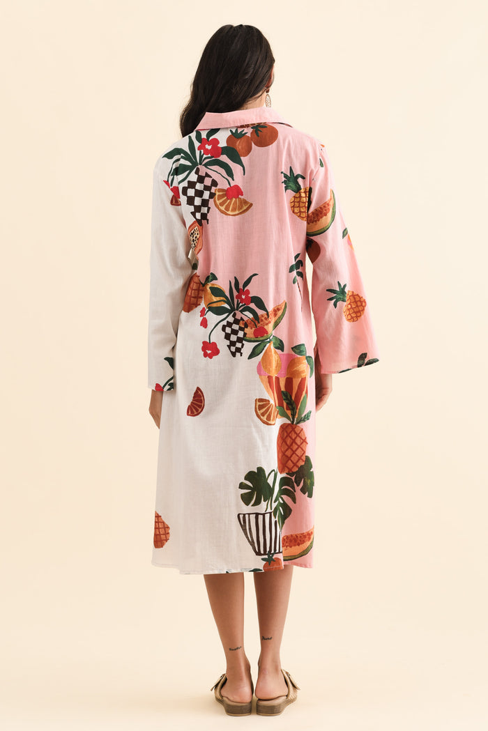 Stella Pink Fruity Cotton Shirt Dress,Brunette model,alt text|model:Brontie