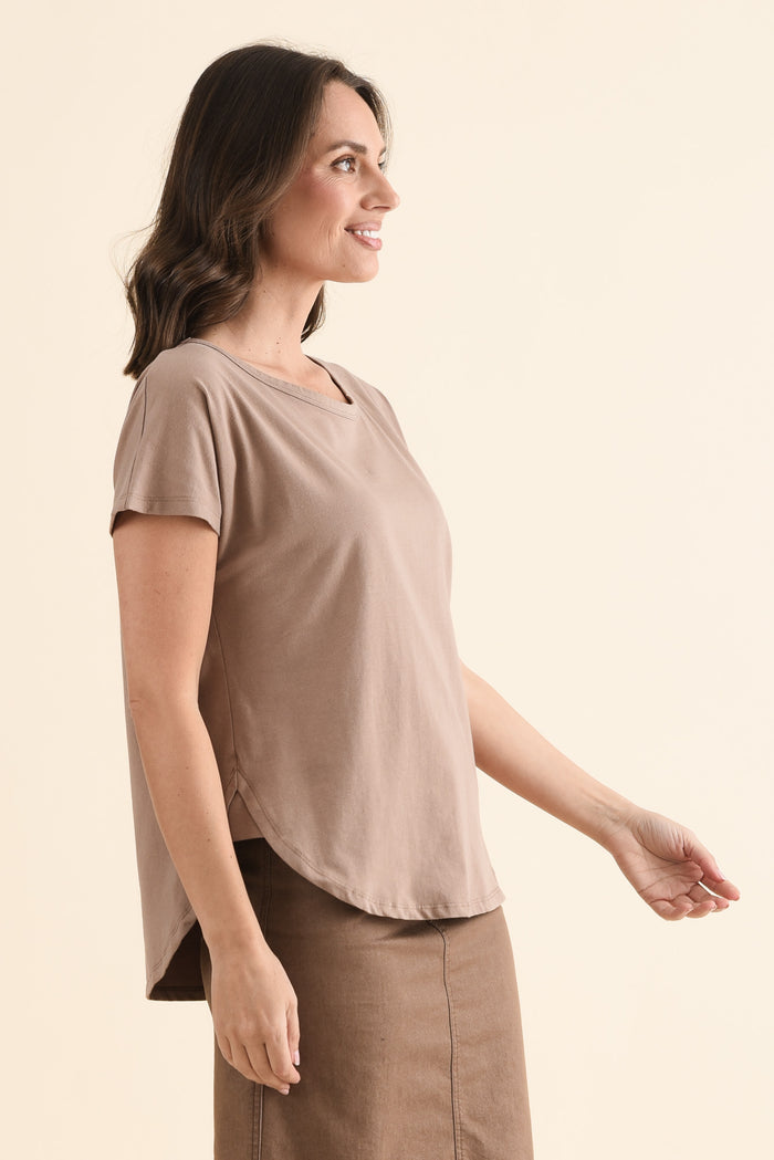 Stevie Taupe Cotton Tee