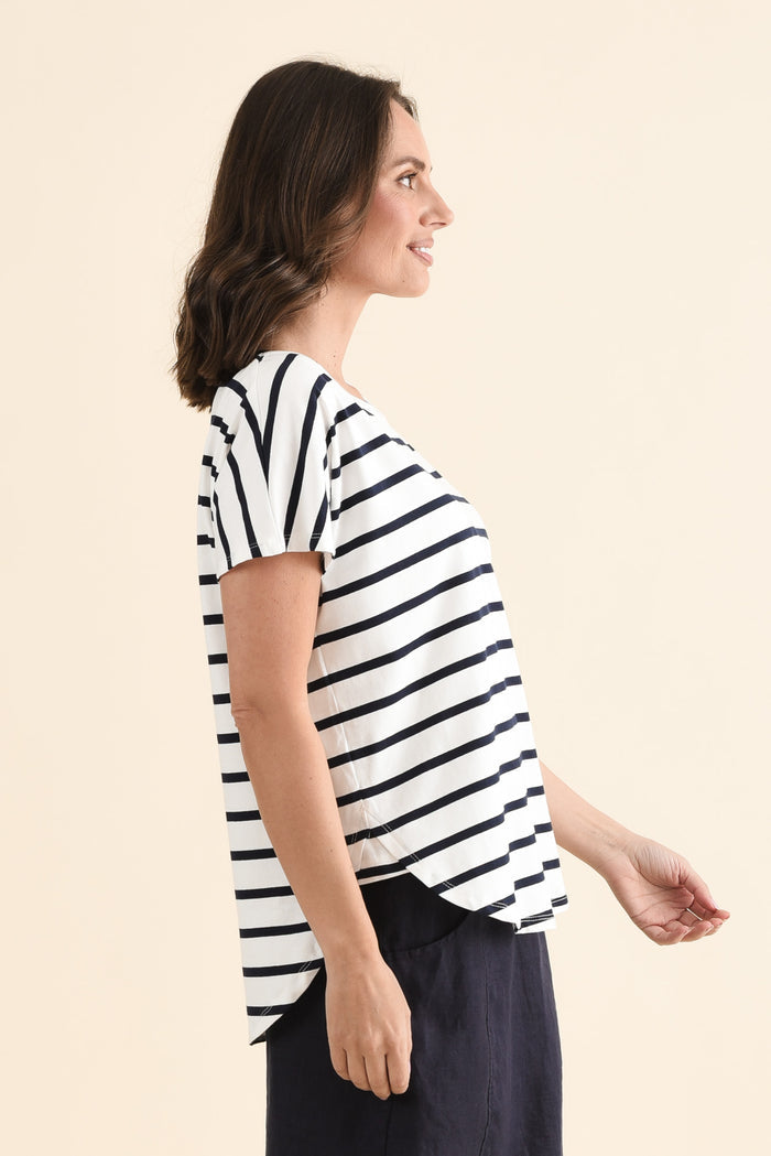 Stevie White Stripe Cotton Tee