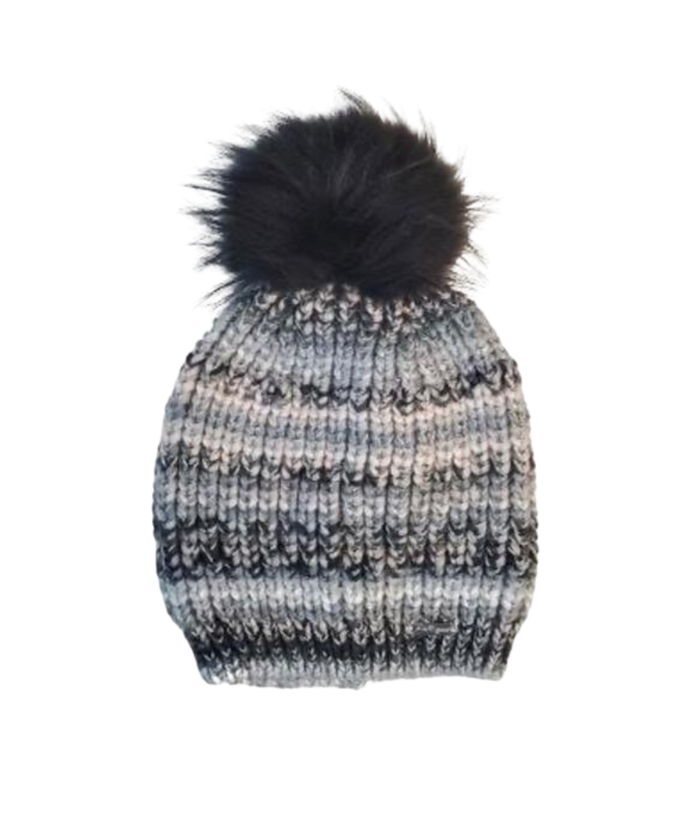 Striped Winter Hat Grey/Black Women Distressed/seasonal accessories Bari Lynn Striped Juniors/Women One Size Fits Most