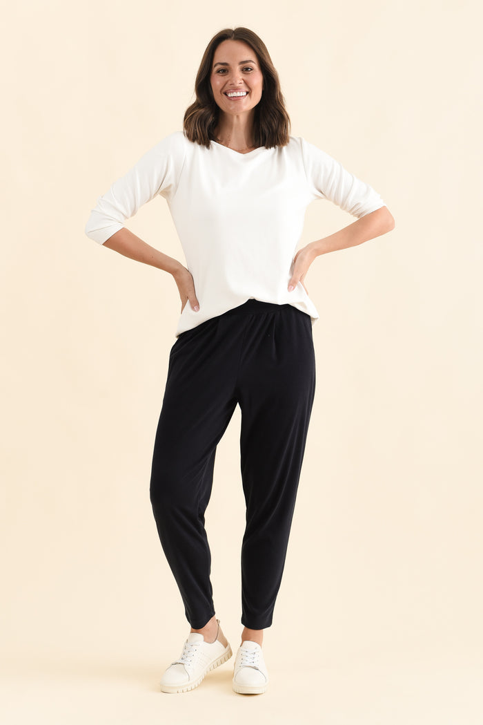 SuedeLuxe White 3/4 Sleeve Top,Brunette model,alt text|model:MJ