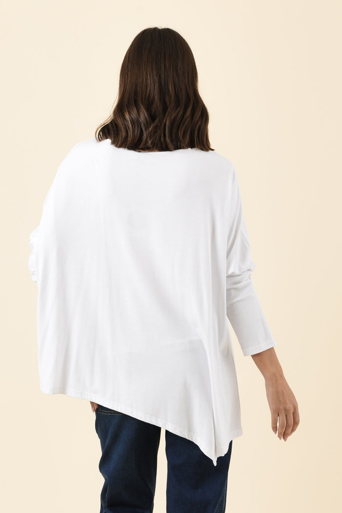Susie White Asymmetrical Bamboo Top,Brunette model,alt text|model:MJ