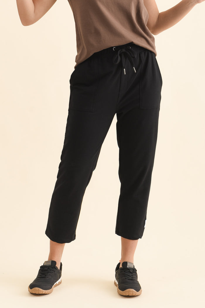 Sutton Black Cotton Relaxed Sweatpants,Front,Brunette model,alt text|model:MJ