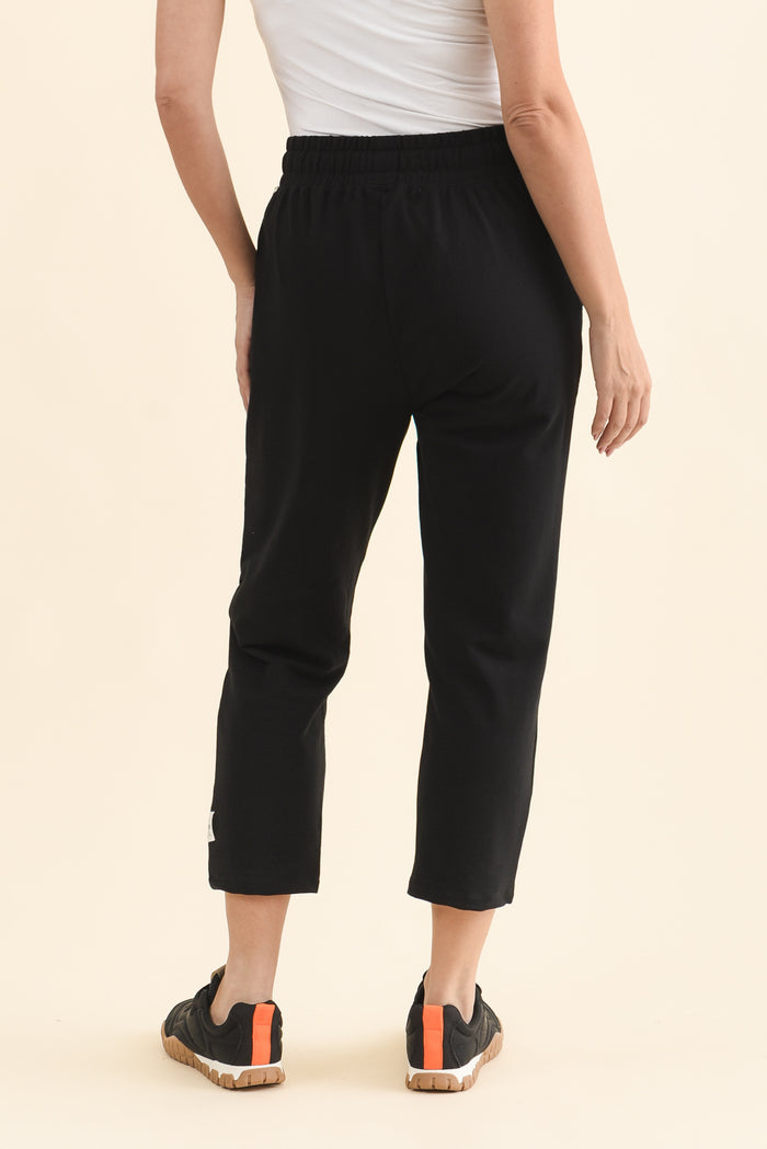 Sutton Black Cotton Relaxed Sweatpants,Back,Brunette model,alt text|model:MJ