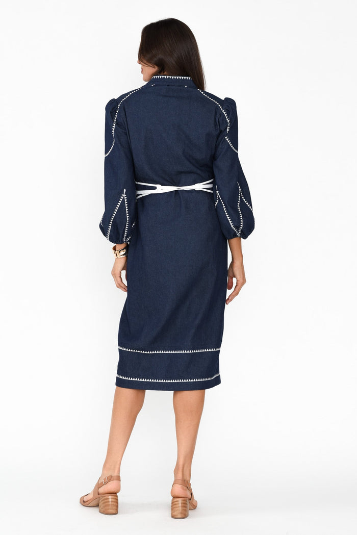 Swanson Dark Denim Cotton Dress,Brunette model,alt text|model:Elouise