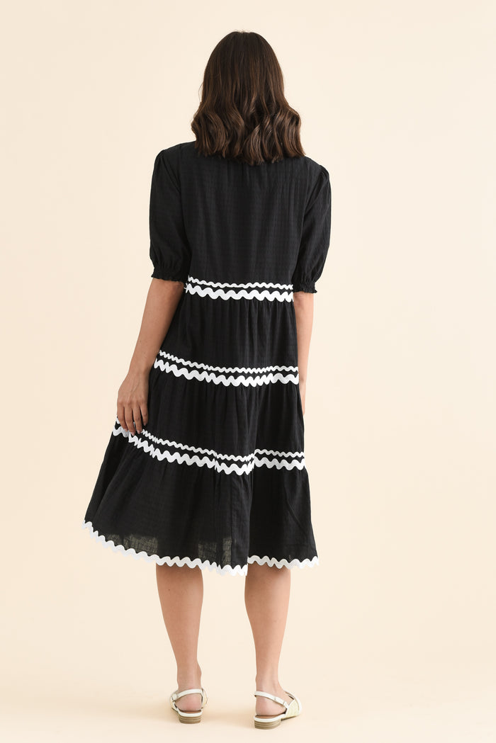 Sybella Black Trim Cotton Midi Dress