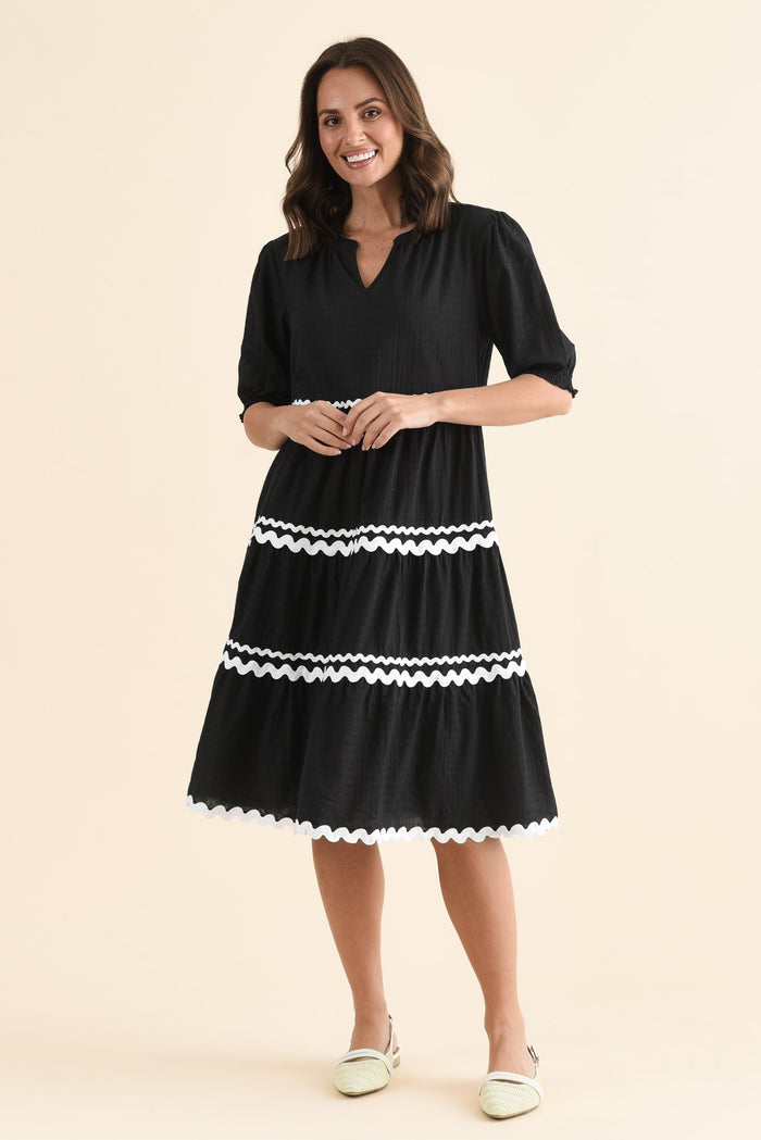 Sybella Black Trim Cotton Midi Dress