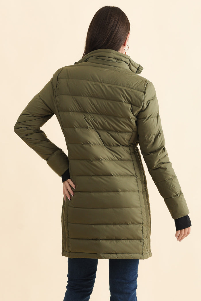 Sydney Olive Down Puffer Coat,Brunette model,alt text|model:MJ