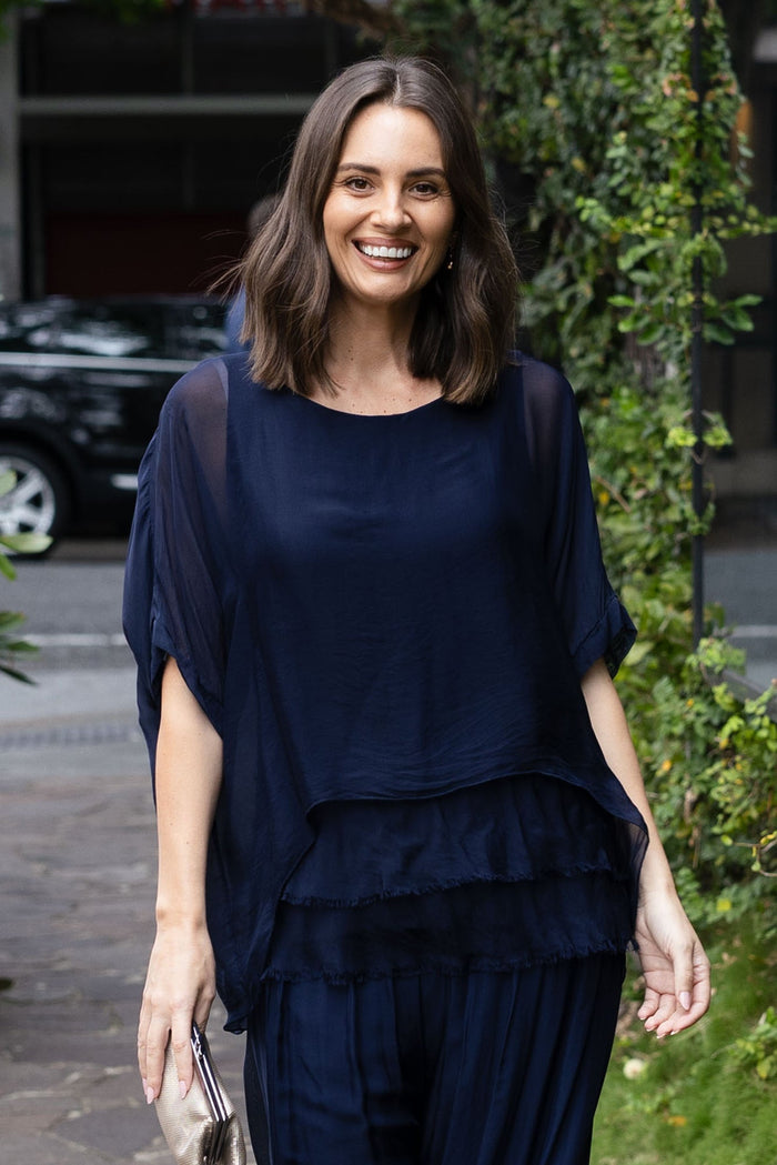 Talia Navy Silk Layer Top,Lifestyle