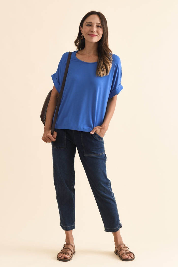 Talullah Blue Bamboo Top,Brunette model,alt text|model:Cara