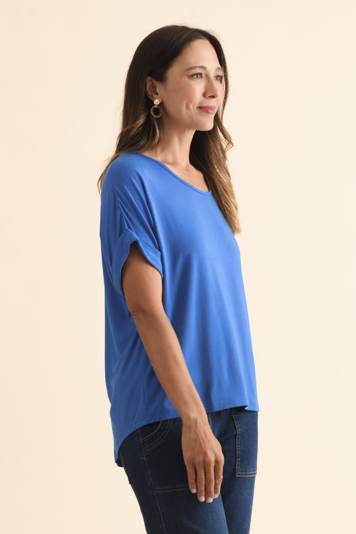 Talullah Blue Bamboo Top,Brunette model,alt text|model:Cara