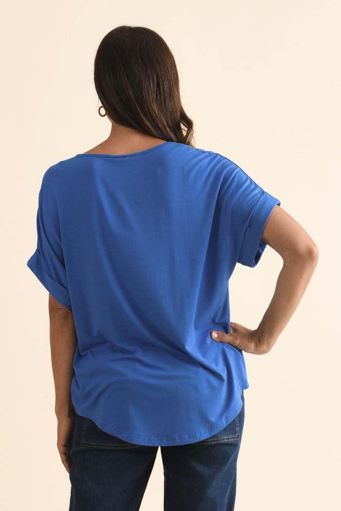 Talullah Blue Bamboo Top,Brunette model,alt text|model:Cara