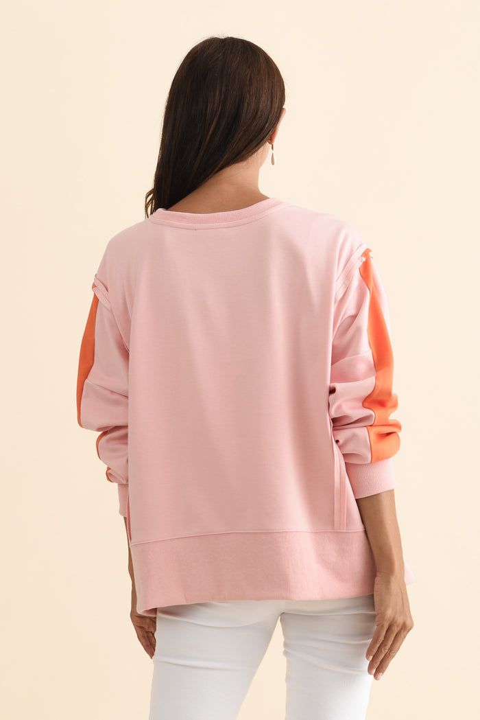 Tania Orange Contrast Cotton Sweatshirt,Brunette model,alt text|model:Cara