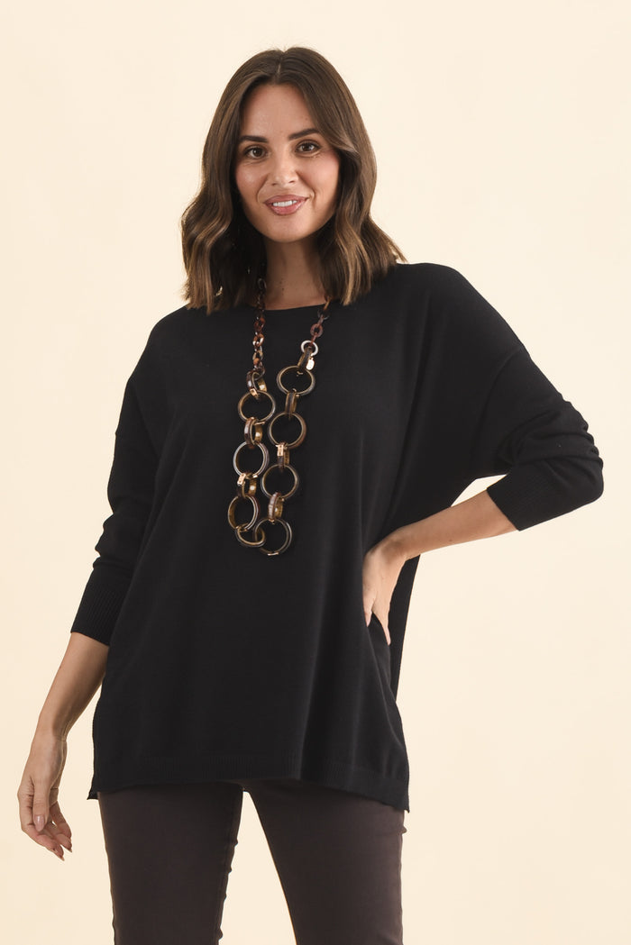 Tanner Black Knit Jumper,Brunette model,alt text|model:MJ