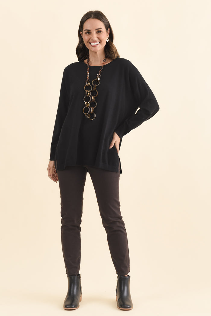 Tanner Black Knit Jumper,Brunette model,alt text|model:MJ