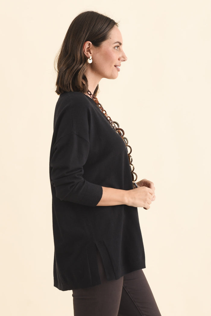 Tanner Black Knit Jumper,Brunette model,alt text|model:MJ