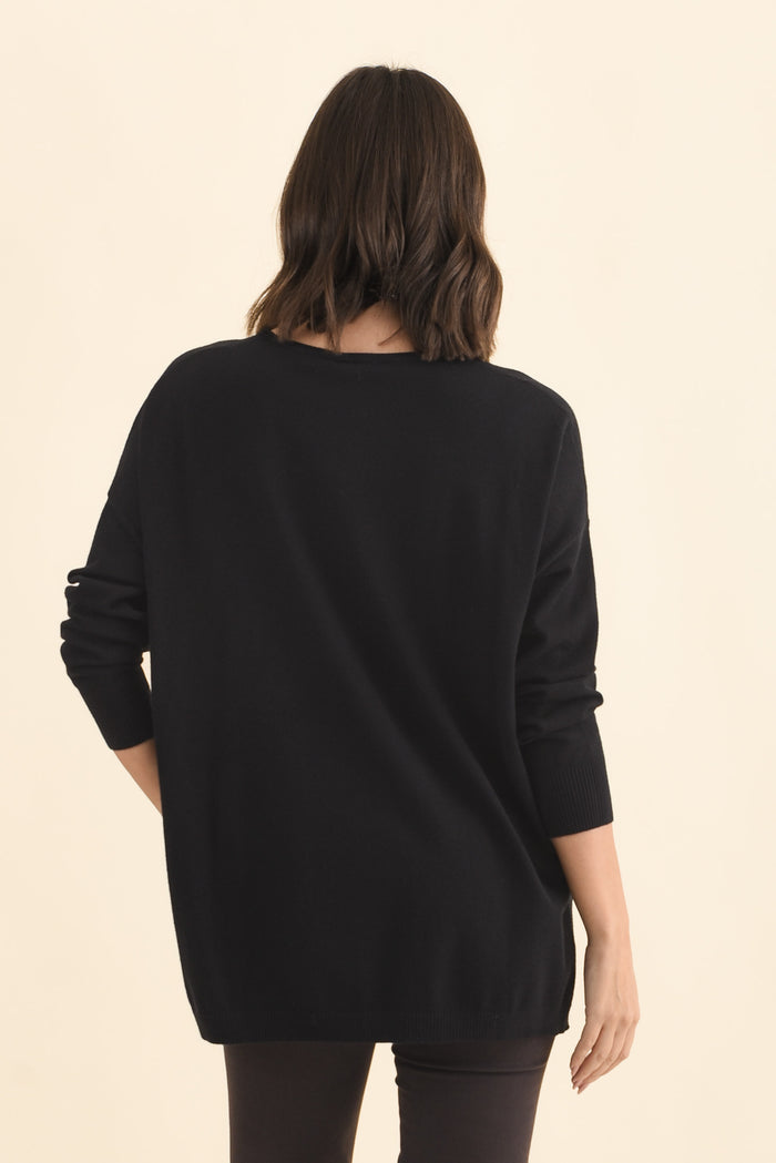 Tanner Black Knit Jumper,Brunette model,alt text|model:MJ