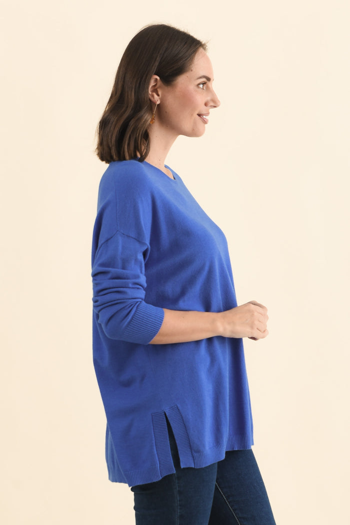Tanner Cobalt Knit Jumper,Brunette model,alt text|model:MJ