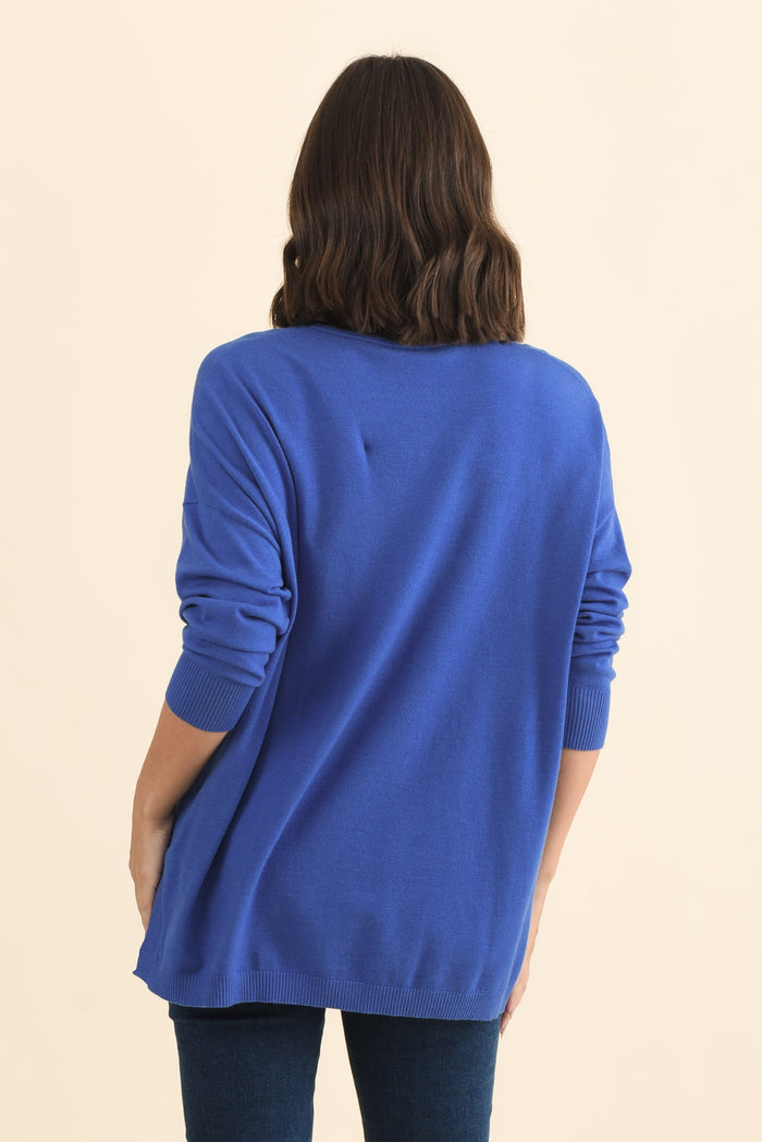 Tanner Cobalt Knit Jumper,Brunette model,alt text|model:MJ