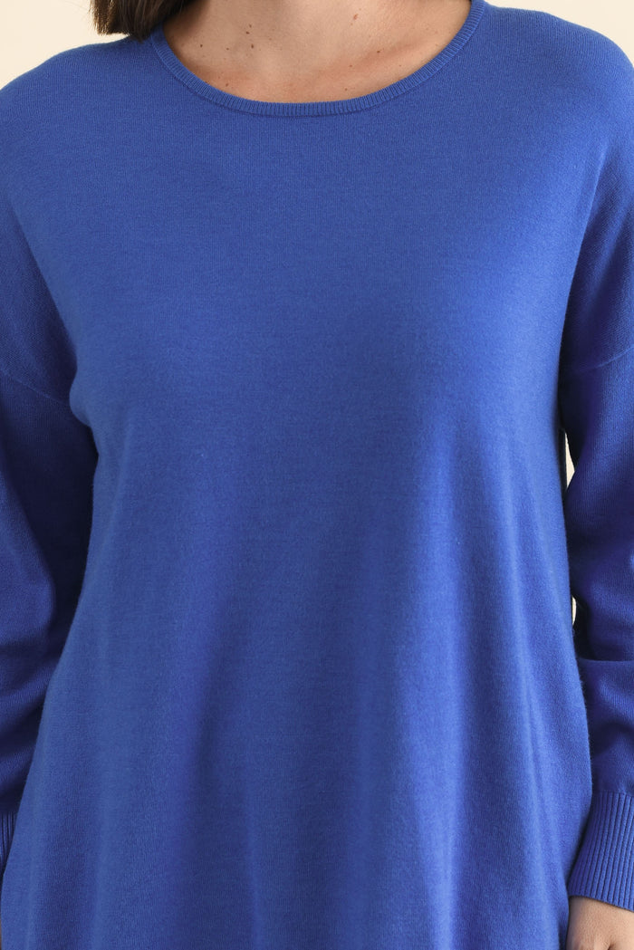 Tanner Cobalt Knit Jumper,Brunette model,alt text|model:MJ