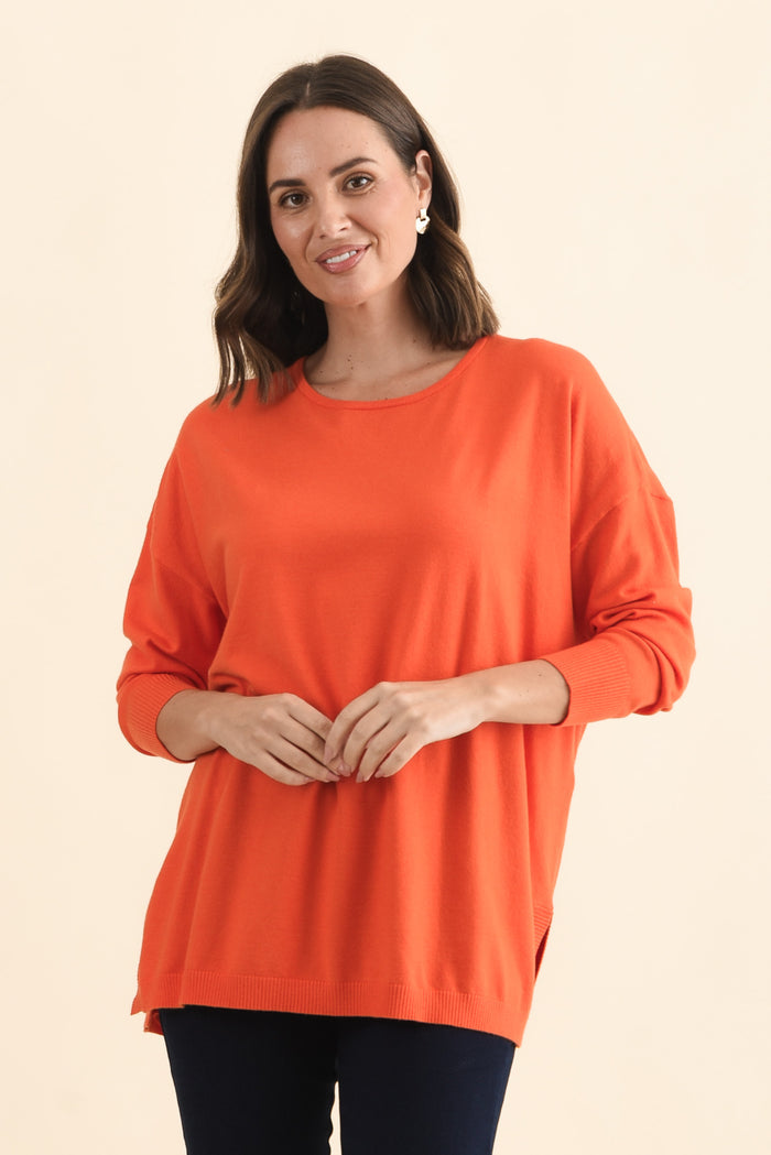 Tanner Orange Knit Jumper,Brunette model,alt text|model:MJ