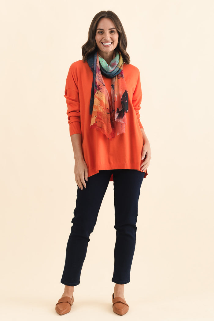 Tanner Orange Knit Jumper,Brunette model,alt text|model:MJ