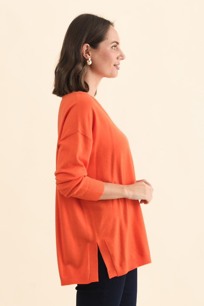 Tanner Orange Knit Jumper,Brunette model,alt text|model:MJ