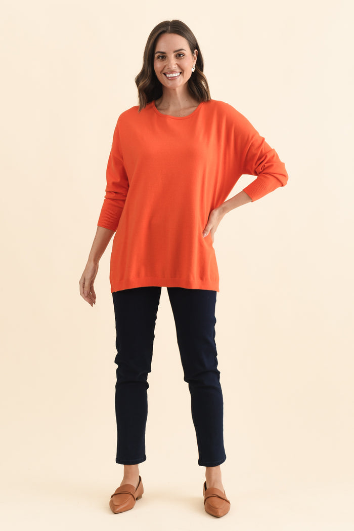 Tanner Orange Knit Jumper,Brunette model,alt text|model:MJ