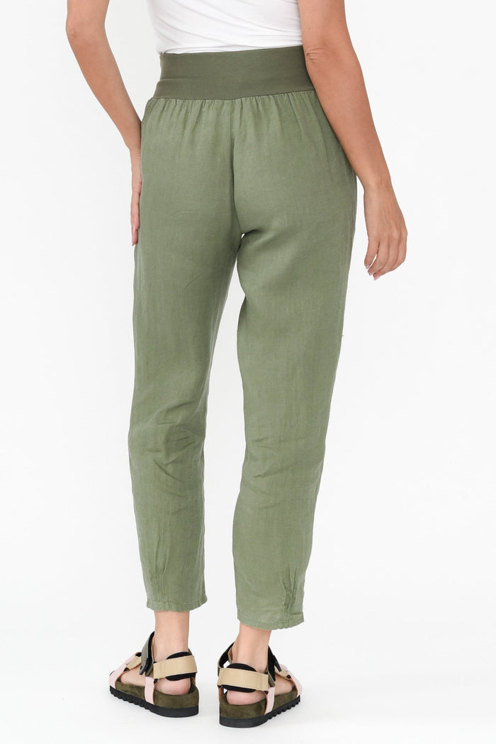 Tatum Khaki Linen Pants,Brunette model,alt text|model:MJ