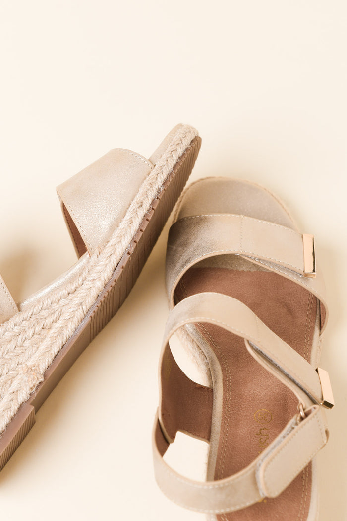Teach Champagne Espadrille Velcro Wedge