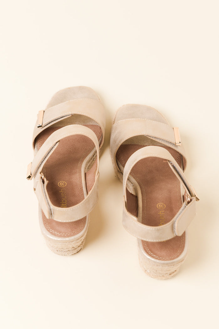 Teach Champagne Espadrille Velcro Wedge
