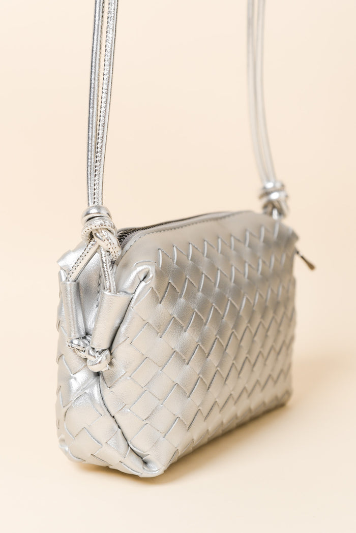 Tellaro Silver Woven Crossbody Bag