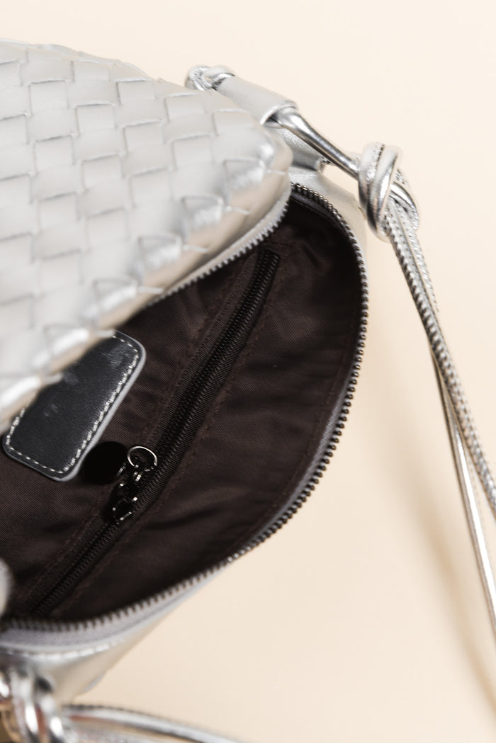 Tellaro Silver Woven Crossbody Bag