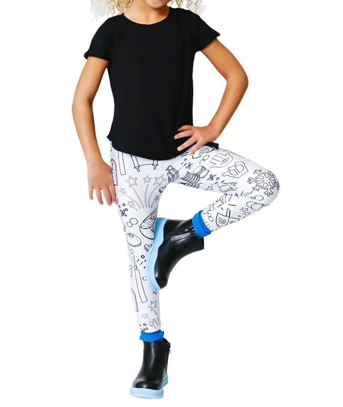 Terez Girl Hanukkah Coloring Leggings Distressed/seasonal girls Terez Multi Y/4