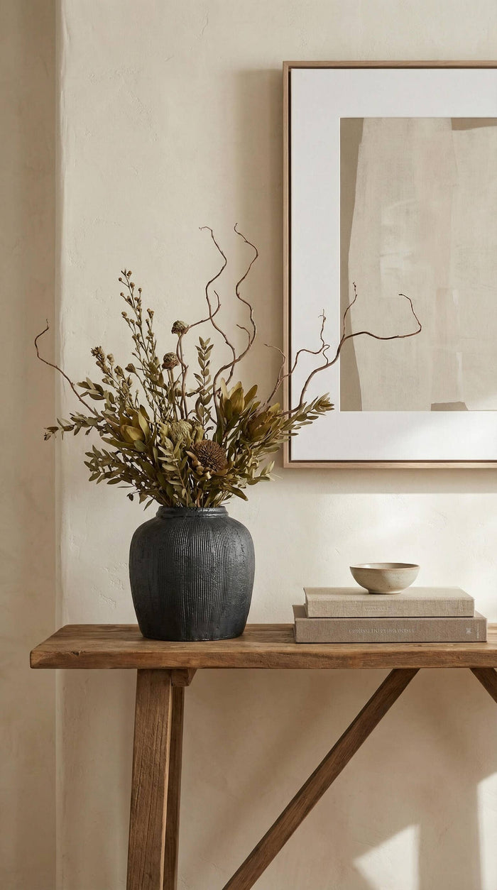 Terracotta Vase, Ribbed Charcoal Finish - Mirella