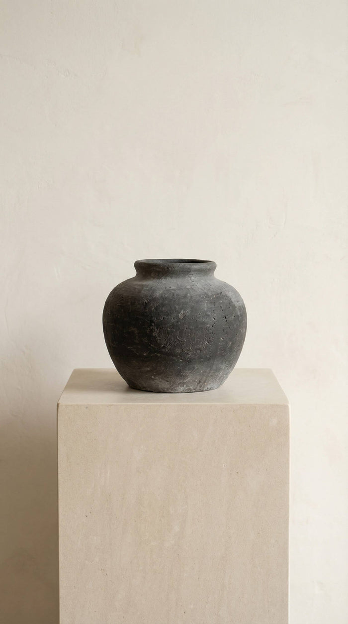 Terracotta Vase, Rounded Charcoal Form - Elna