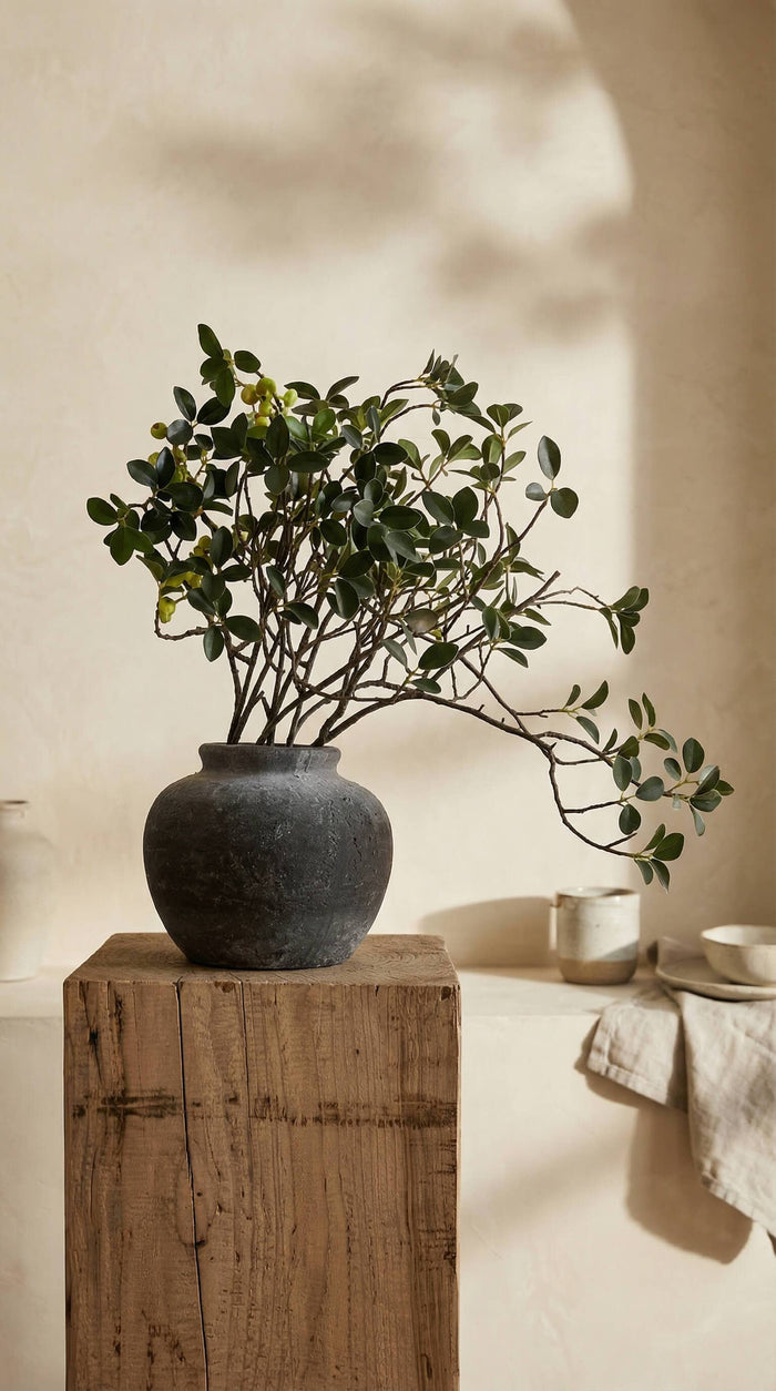 Terracotta Vase, Rounded Charcoal Form - Elna