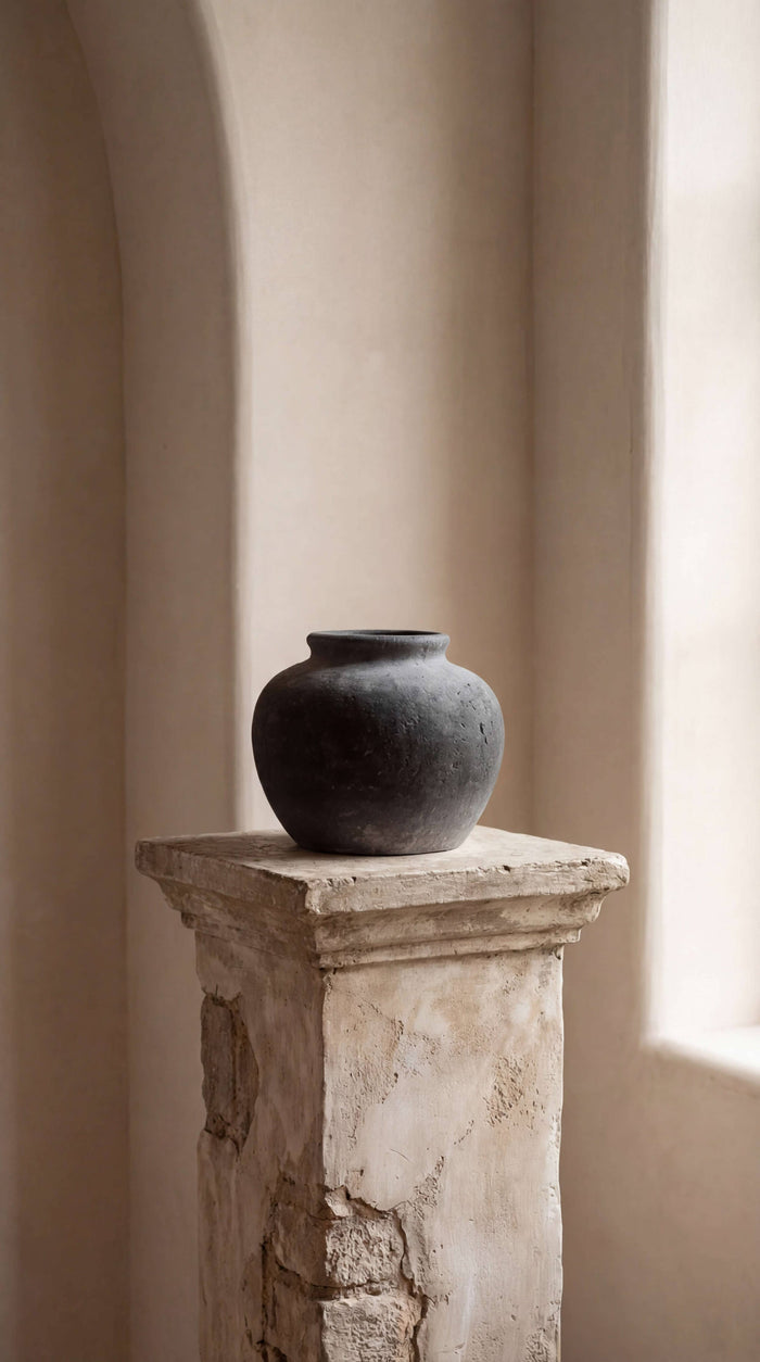 Terracotta Vase, Rounded Charcoal Form - Elna
