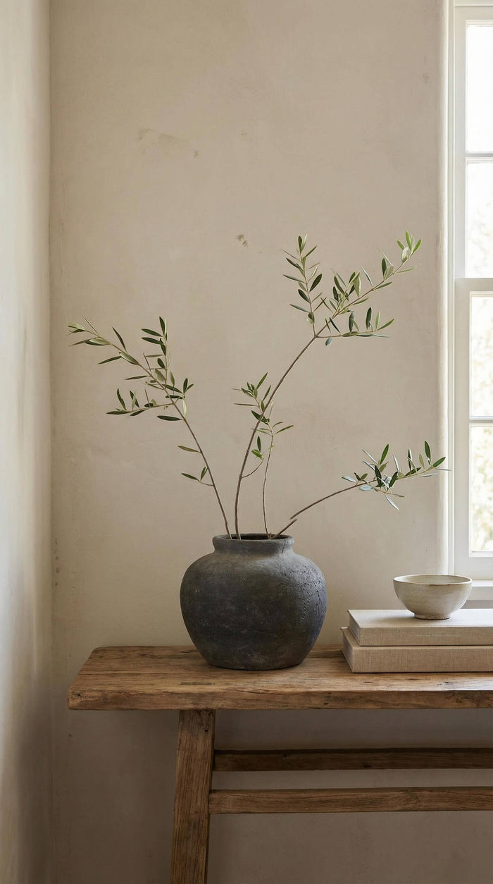 Terracotta Vase, Rounded Charcoal Form - Elna