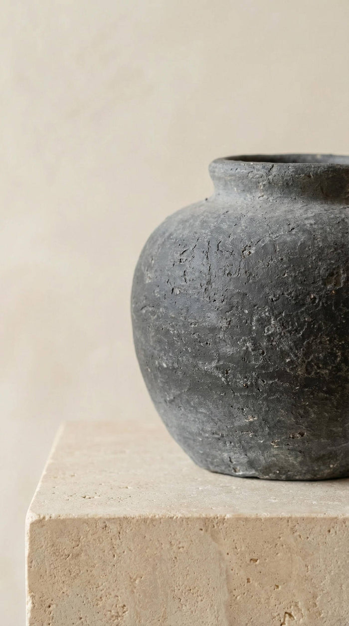 Terracotta Vase, Rounded Charcoal Form - Elna