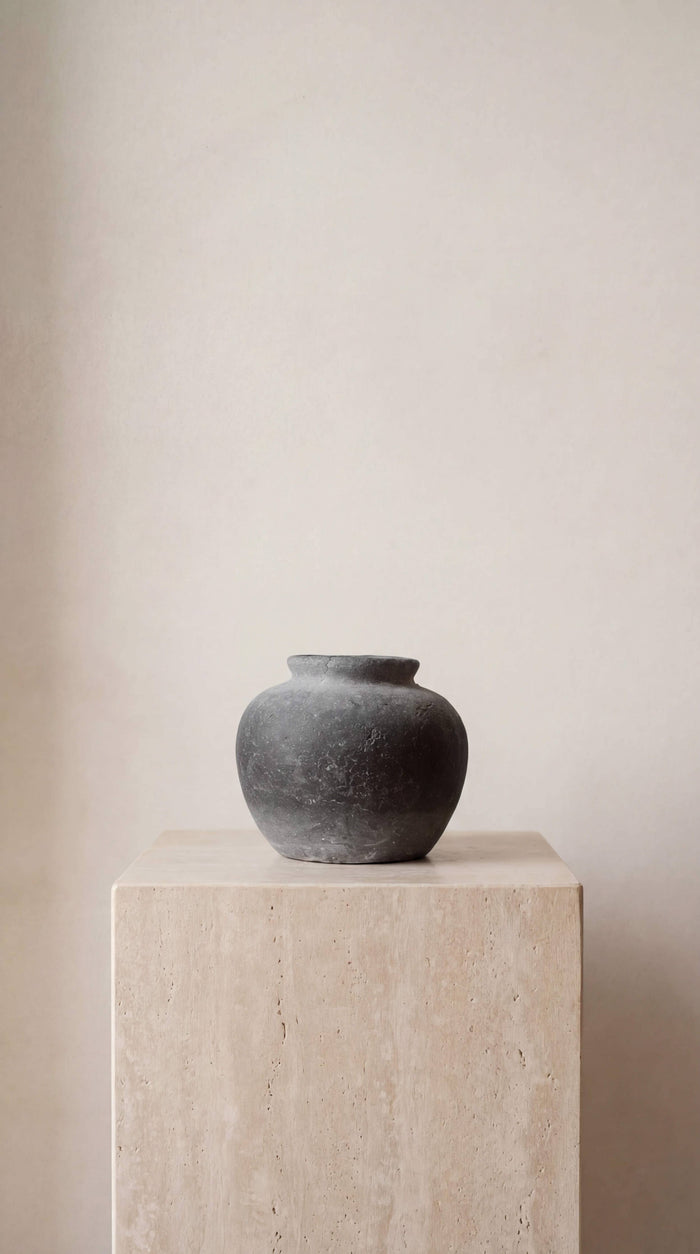 Terracotta Vase, Rounded Charcoal Form - Elna